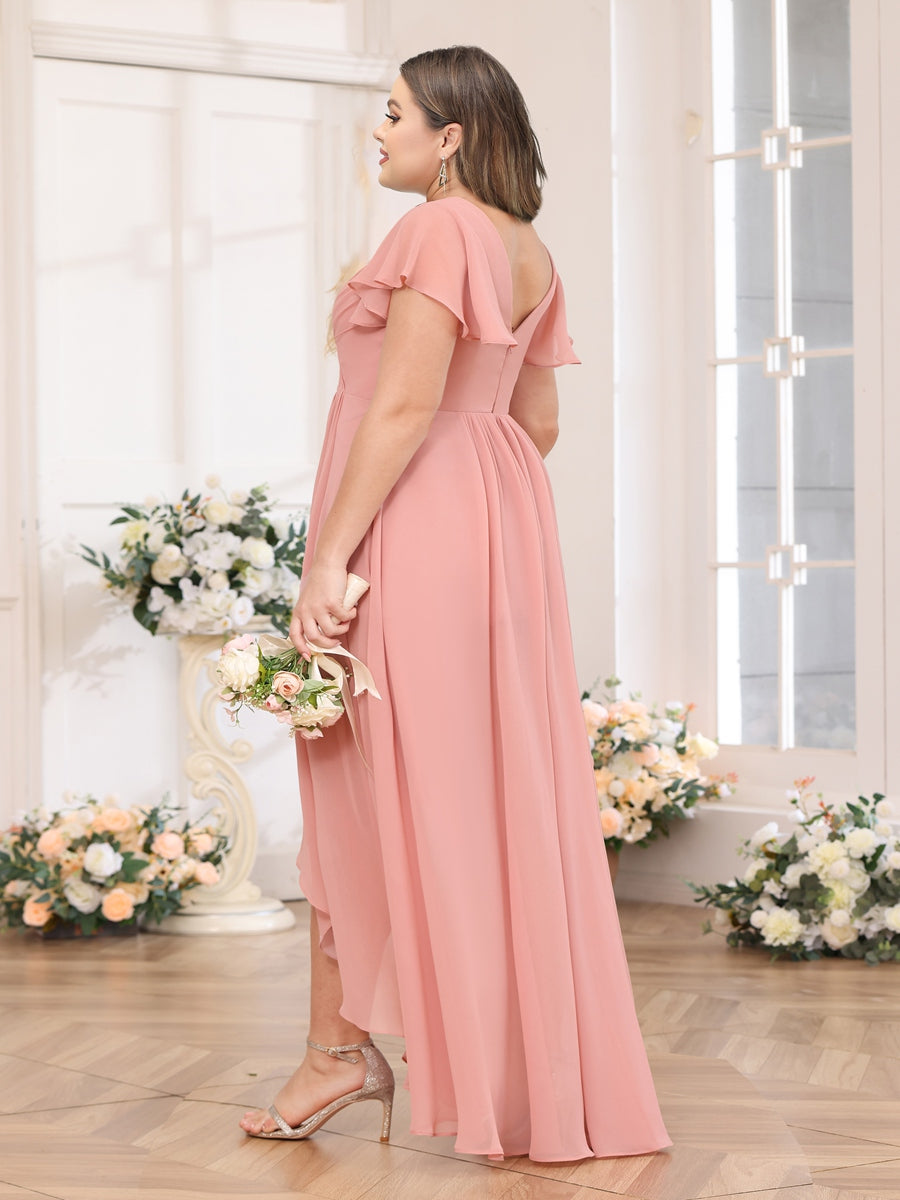 A-Line/Princess V-Neck Long Plus Size Wedding Party Dresses with Ruffles