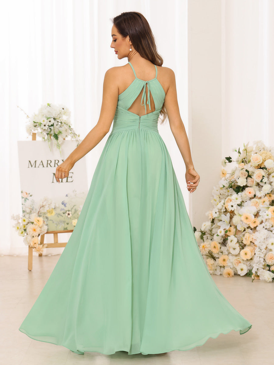 A Line/Princess Halter Long Bridesmaid Dresses with Split Side