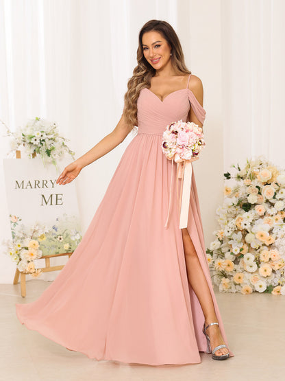 A-Line/Princess Spaghetti Straps Long Bridesmaid Dresses With Split Side