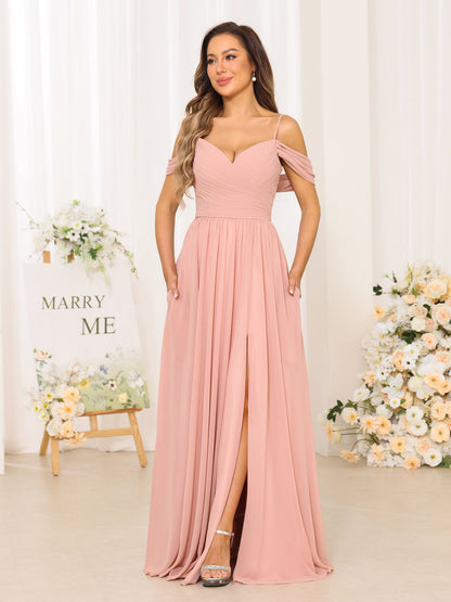 A-Line/Princess Spaghetti Straps Long Bridesmaid Dresses With Split Side