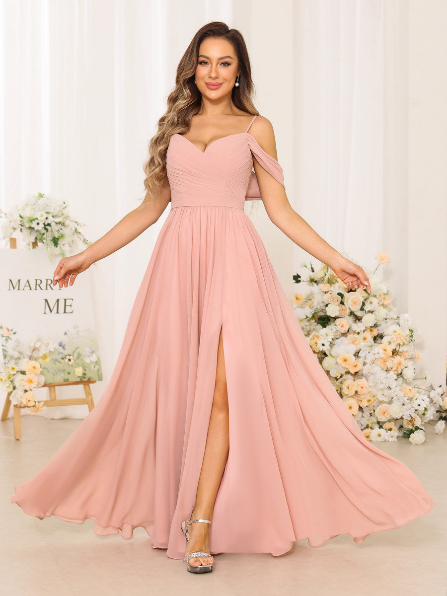 A-Line/Princess Spaghetti Straps Long Bridesmaid Dresses With Split Side