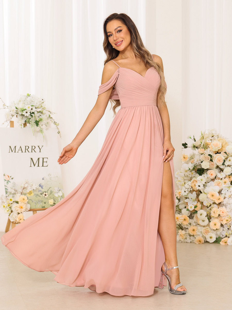 A-Line/Princess Spaghetti Straps Long Bridesmaid Dresses With Split Side