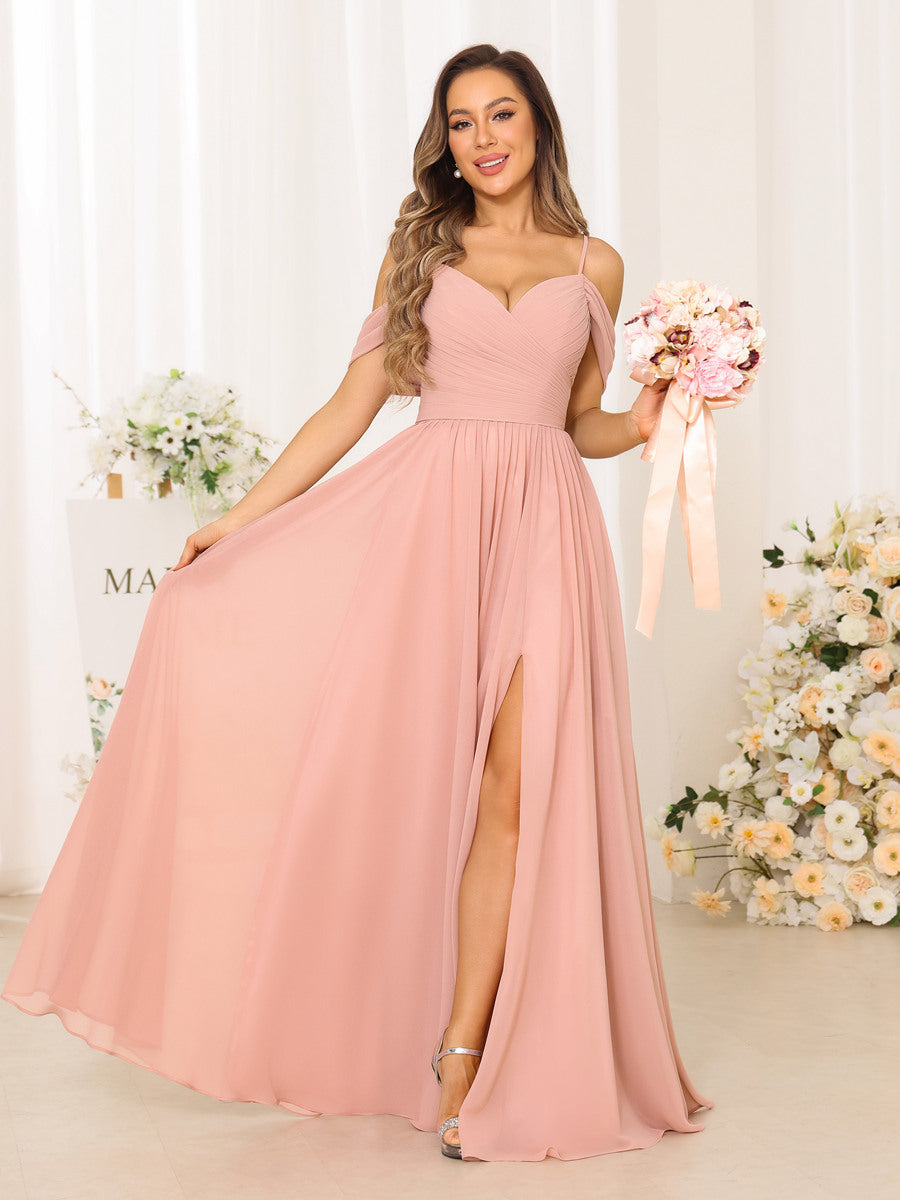 A-Line/Princess Spaghetti Straps Long Bridesmaid Dresses With Split Side