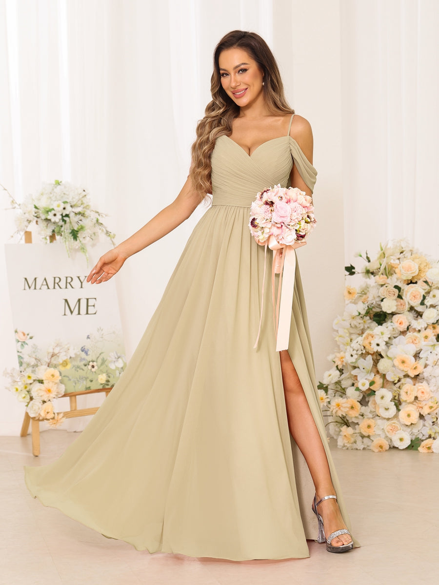 A-Line/Princess Spaghetti Straps Long Bridesmaid Dresses With Split Side