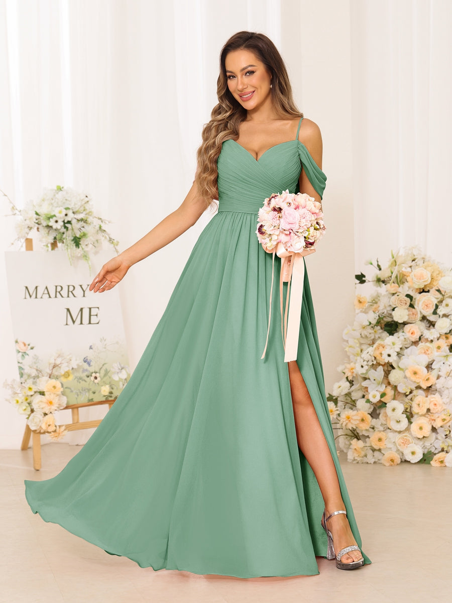 A-Line/Princess Spaghetti Straps Long Bridesmaid Dresses With Split Side