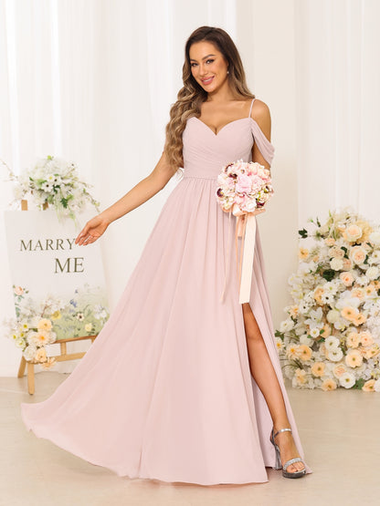 A-Line/Princess Spaghetti Straps Long Bridesmaid Dresses With Split Side