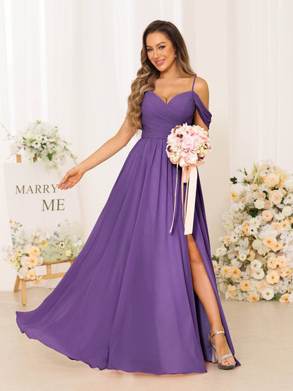 A-Line/Princess Spaghetti Straps Long Bridesmaid Dresses With Split Side