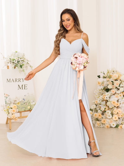 A-Line/Princess Spaghetti Straps Long Bridesmaid Dresses With Split Side