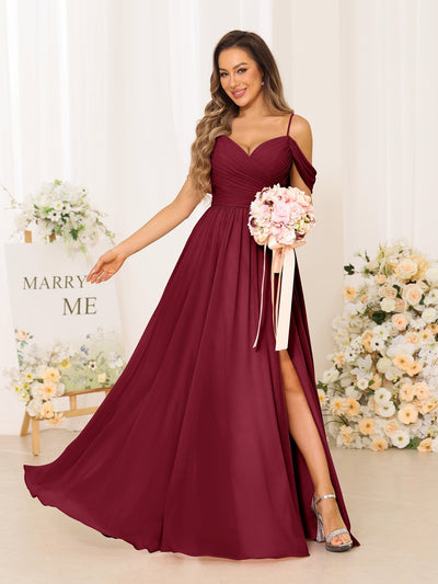 A-Line/Princess Spaghetti Straps Long Bridesmaid Dresses With Split Side