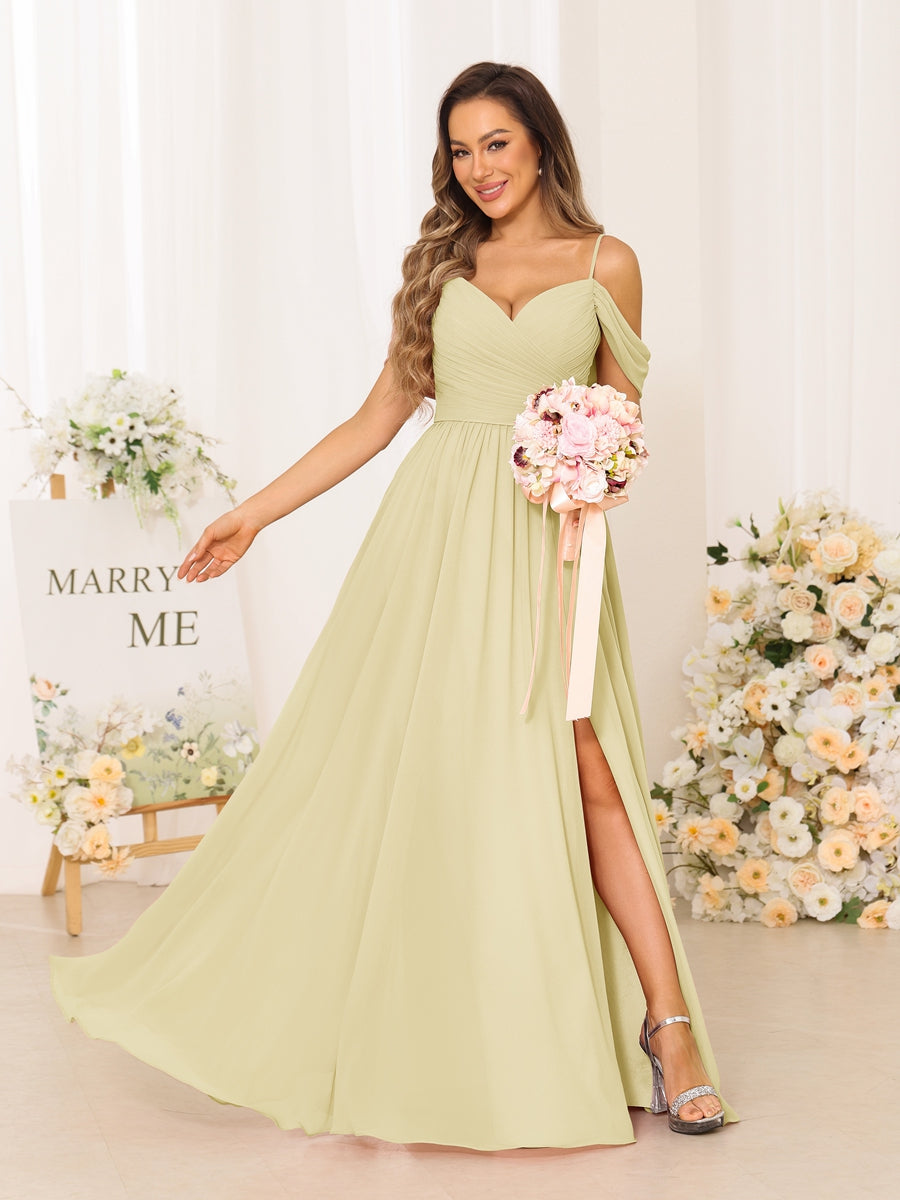 A-Line/Princess Spaghetti Straps Long Bridesmaid Dresses With Split Side