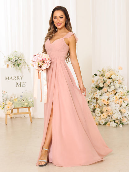 A-Line/Princess V-Neck Floor Length Bridesmaid Dresses With Split Side