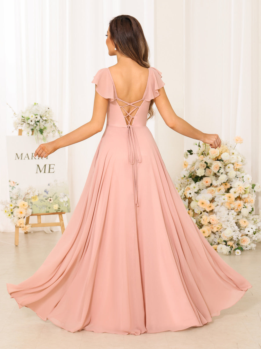 A-Line/Princess V-Neck Floor Length Bridesmaid Dresses With Split Side