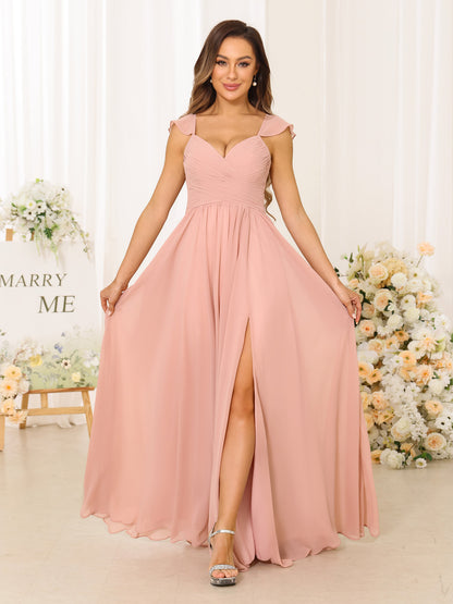 A-Line/Princess V-Neck Floor Length Bridesmaid Dresses With Split Side