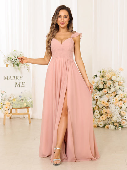 A-Line/Princess V-Neck Floor Length Bridesmaid Dresses With Split Side