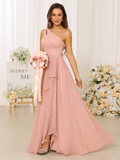 A-Line/Princess One-Shoulder Long Bridesmaid Dresses With Split Side