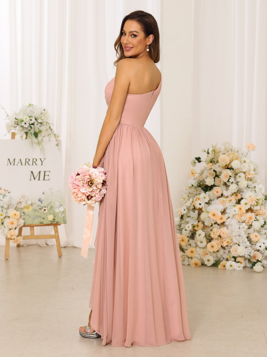 A-Line/Princess One-Shoulder Long Bridesmaid Dresses With Split Side