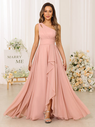 A-Line/Princess One-Shoulder Long Bridesmaid Dresses With Split Side