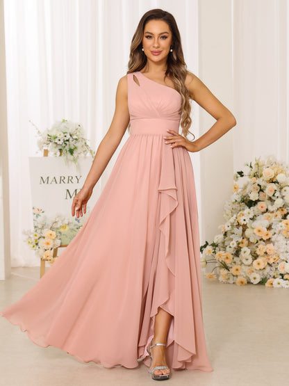 A-Line/Princess One-Shoulder Long Bridesmaid Dresses With Split Side