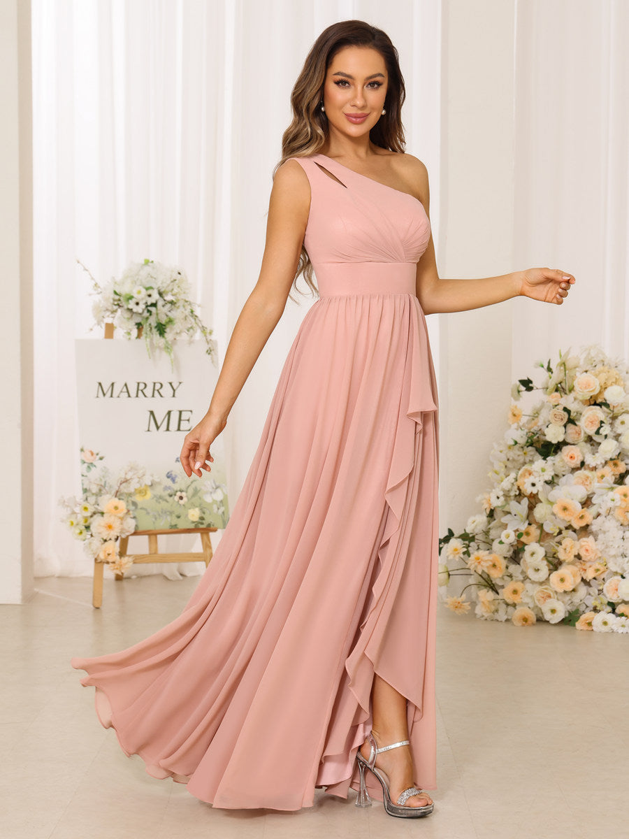 A-Line/Princess One-Shoulder Long Bridesmaid Dresses With Split Side