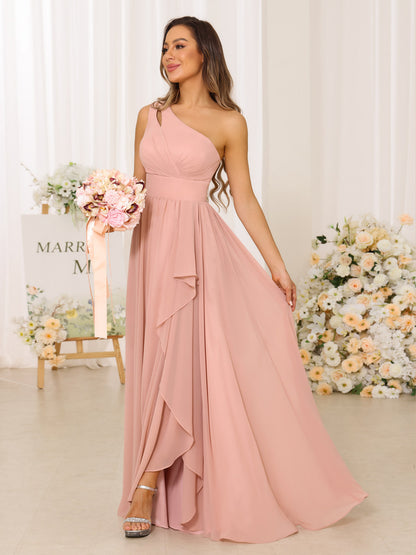 A-Line/Princess One-Shoulder Long Bridesmaid Dresses With Split Side