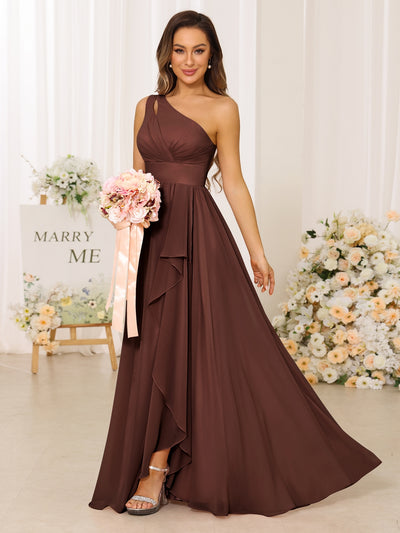 A-Line/Princess One-Shoulder Long Bridesmaid Dresses With Split Side