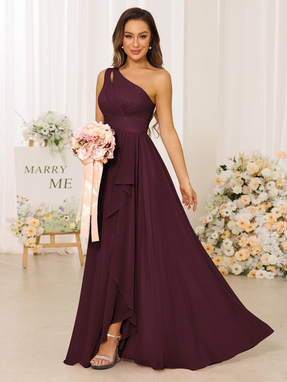 A-Line/Princess One-Shoulder Long Bridesmaid Dresses With Split Side