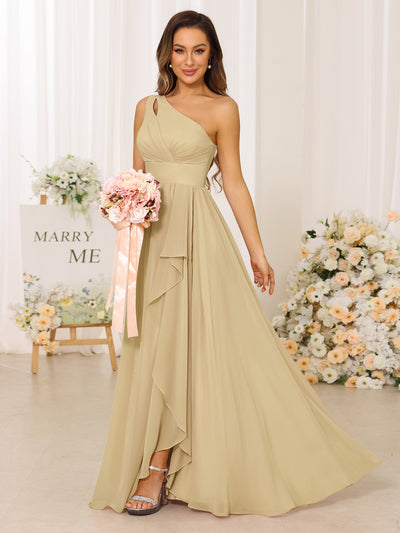 A-Line/Princess One-Shoulder Long Bridesmaid Dresses With Split Side