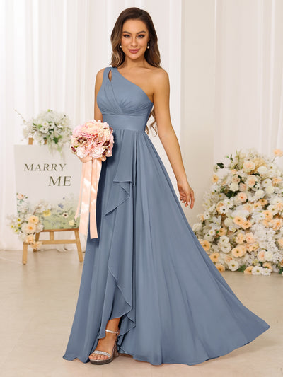 A-Line/Princess One-Shoulder Long Bridesmaid Dresses With Split Side