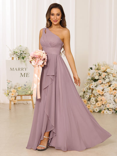 A-Line/Princess One-Shoulder Long Bridesmaid Dresses With Split Side