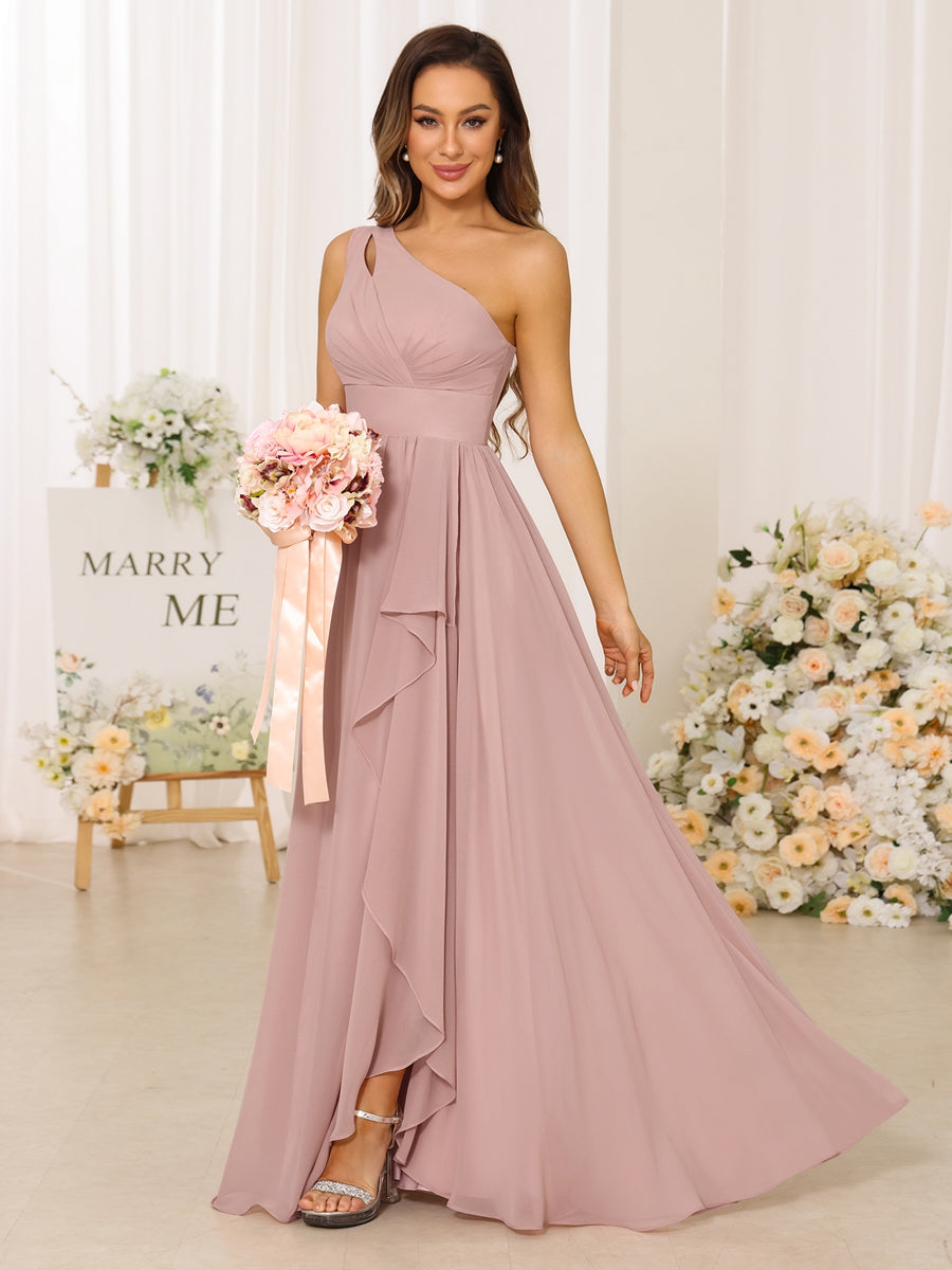 A-Line/Princess One-Shoulder Long Bridesmaid Dresses With Split Side