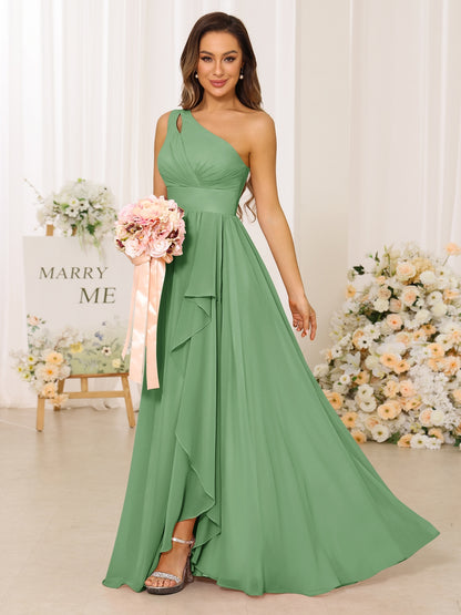 A-Line/Princess One-Shoulder Long Bridesmaid Dresses With Split Side