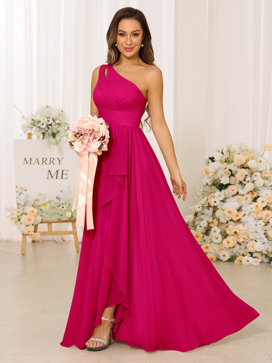 A-Line/Princess One-Shoulder Long Bridesmaid Dresses With Split Side