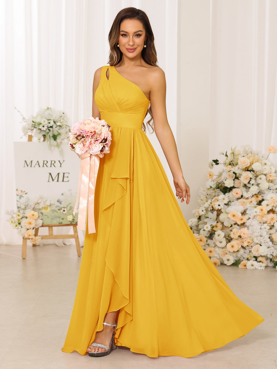 A-Line/Princess One-Shoulder Long Bridesmaid Dresses With Split Side