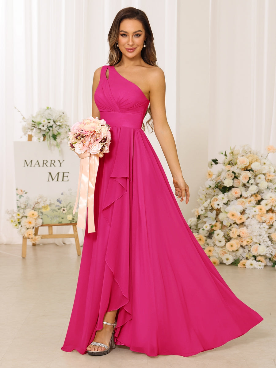 A-Line/Princess One-Shoulder Long Bridesmaid Dresses With Split Side