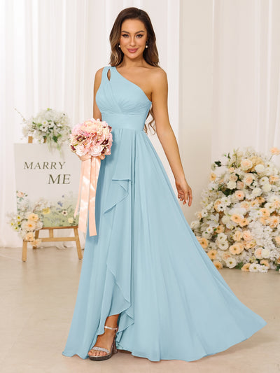 A-Line/Princess One-Shoulder Long Bridesmaid Dresses With Split Side