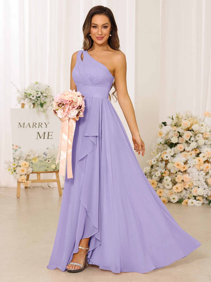 A-Line/Princess One-Shoulder Long Bridesmaid Dresses With Split Side