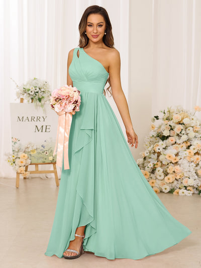 A-Line/Princess One-Shoulder Long Bridesmaid Dresses With Split Side