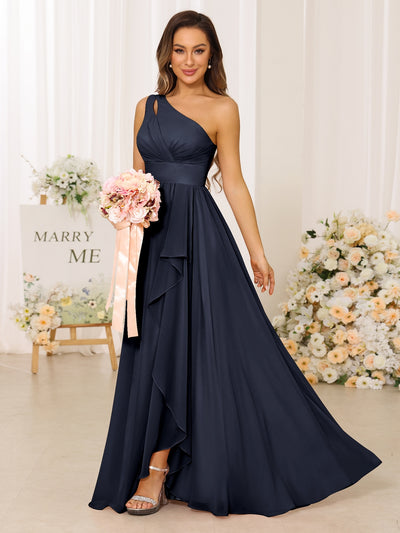 A-Line/Princess One-Shoulder Long Bridesmaid Dresses With Split Side