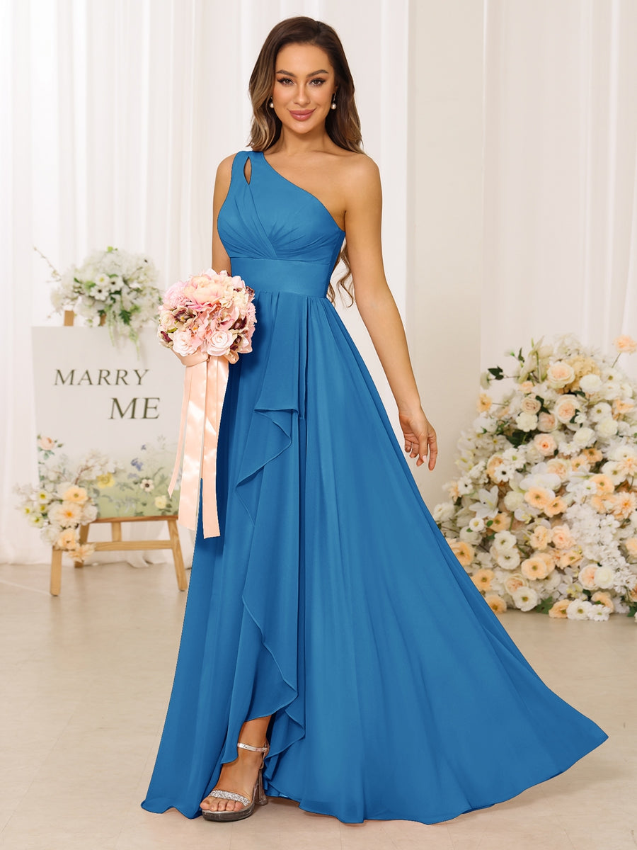 A-Line/Princess One-Shoulder Long Bridesmaid Dresses With Split Side