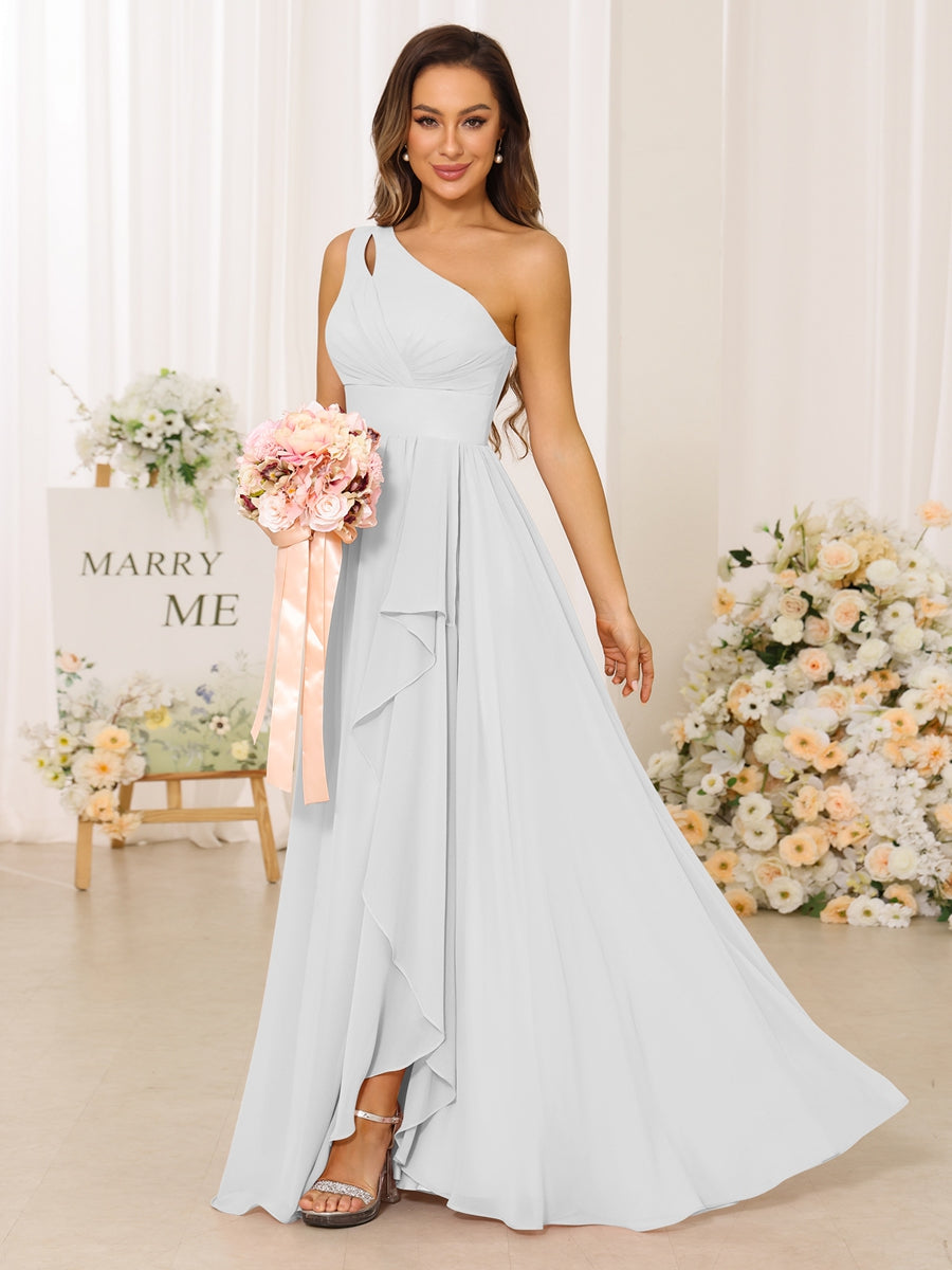 A-Line/Princess One-Shoulder Long Bridesmaid Dresses With Split Side