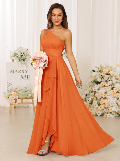 A-Line/Princess One-Shoulder Long Bridesmaid Dresses With Split Side