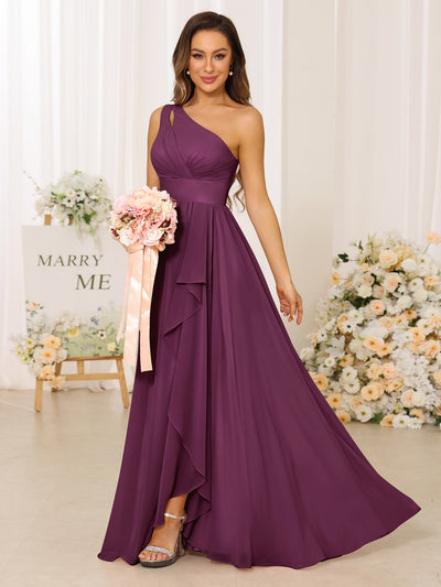 A-Line/Princess One-Shoulder Long Bridesmaid Dresses With Split Side