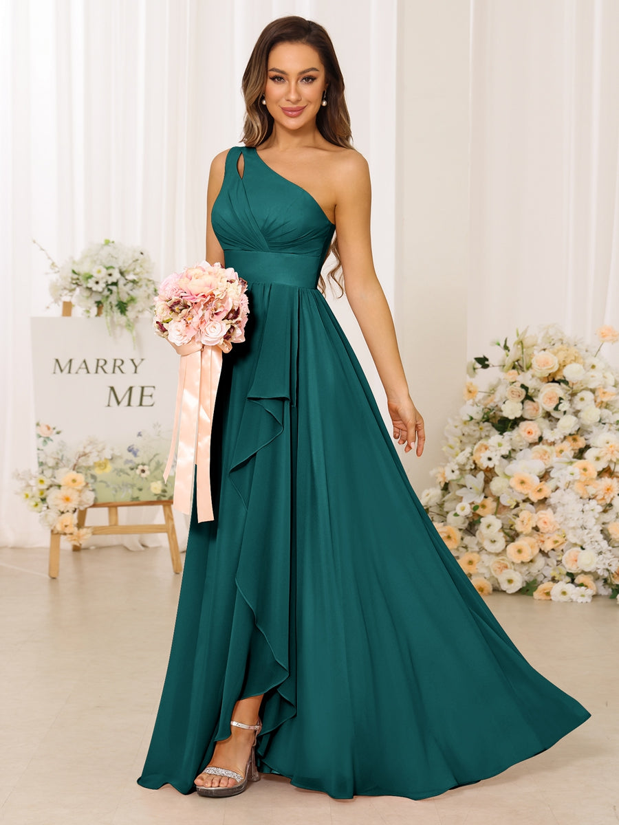 A-Line/Princess One-Shoulder Long Bridesmaid Dresses With Split Side