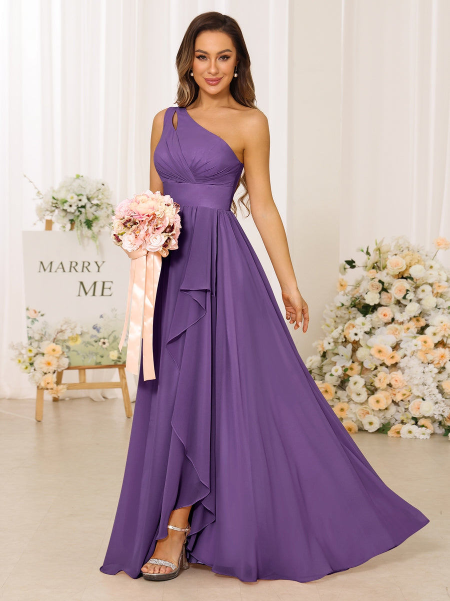 A-Line/Princess One-Shoulder Long Bridesmaid Dresses With Split Side