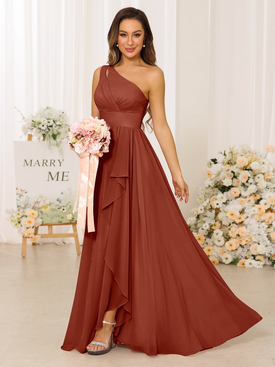 A-Line/Princess One-Shoulder Long Bridesmaid Dresses With Split Side