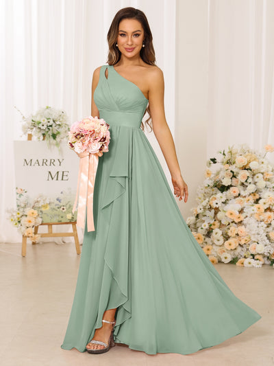 A-Line/Princess One-Shoulder Long Bridesmaid Dresses With Split Side