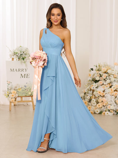 A-Line/Princess One-Shoulder Long Bridesmaid Dresses With Split Side