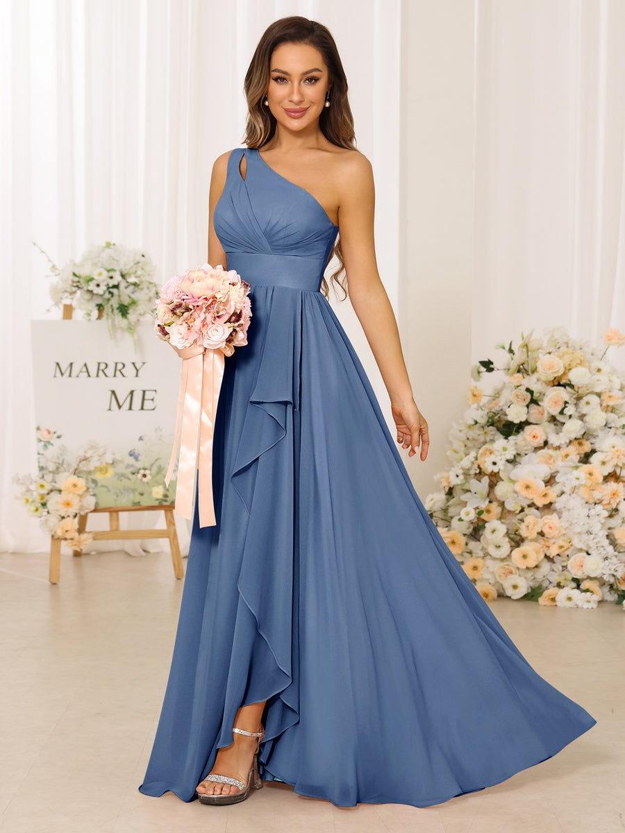 A-Line/Princess One-Shoulder Long Bridesmaid Dresses With Split Side