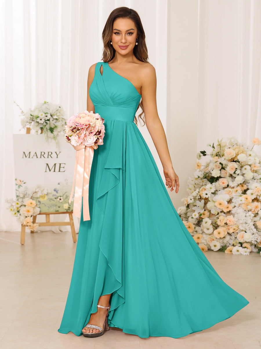 A-Line/Princess One-Shoulder Long Bridesmaid Dresses With Split Side