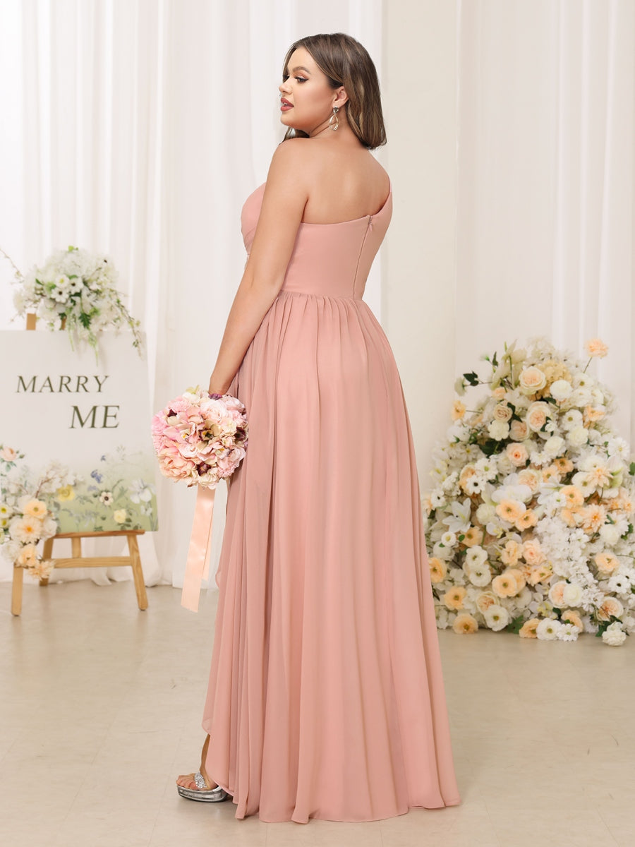 A-Line/Princess One-Shoulder Long Plus Size Bridesmaid Dresses With Split Side